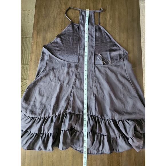 Intimately Free People Raven Slip Dress Racer Back Size S Gray Tiered Ruffle Hem - Picture 6 of 7